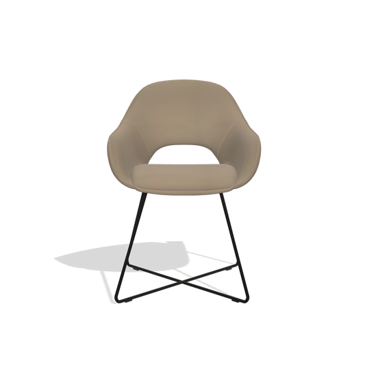 Chaise de salle à manger Milan 6516 en Cuir B968 (taupe), pieds en noir, vue de face