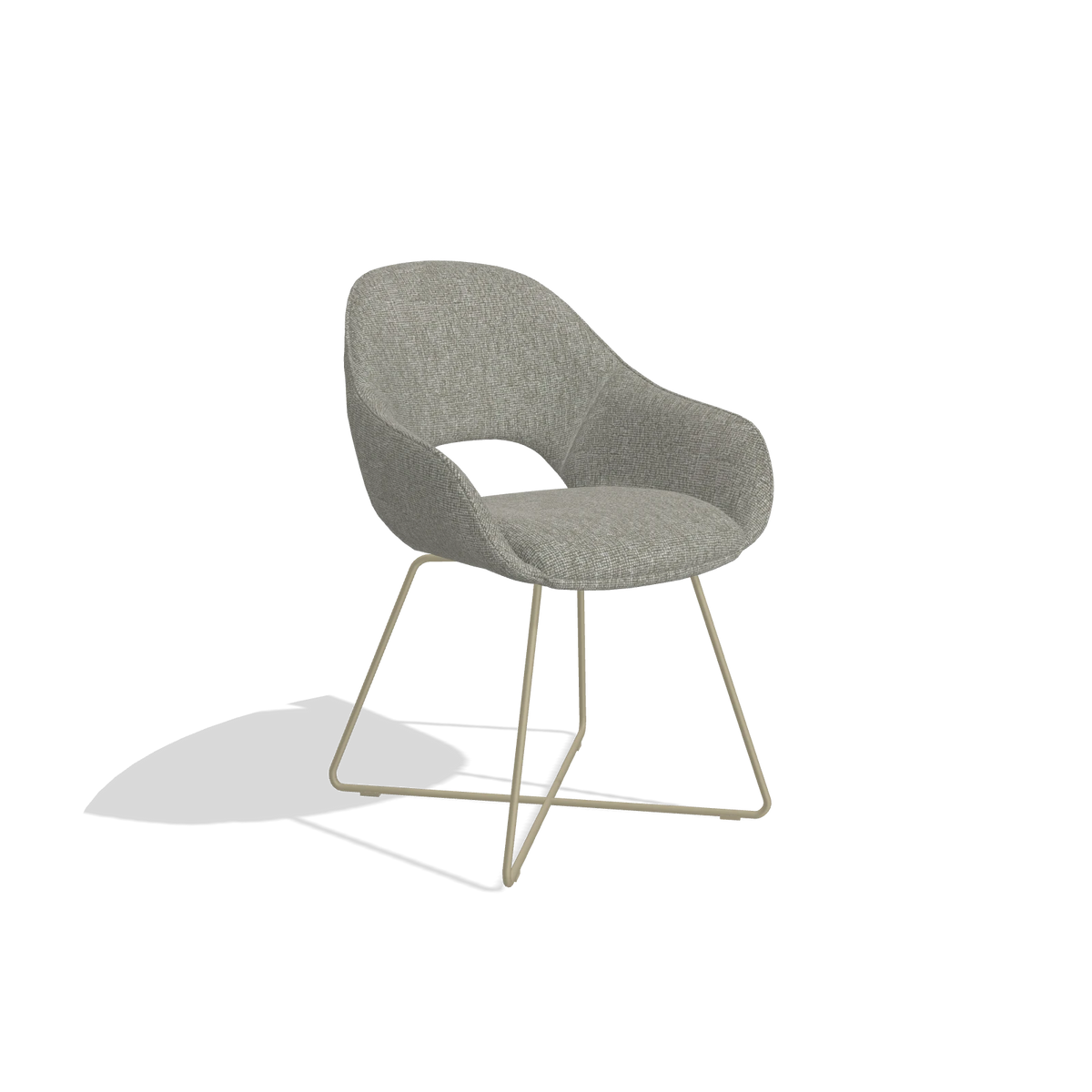 Dining Chair Milan 6516 in Lodge 01 fabric (taupe), champagne legs, angled view