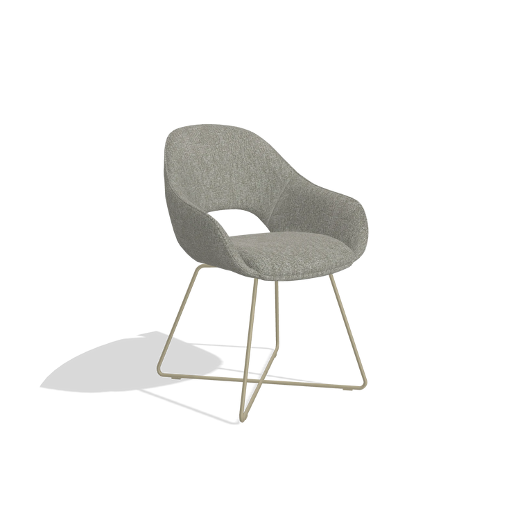 Dining Chair Milan 6516 in Lodge 01 fabric (taupe), champagne legs, angled view