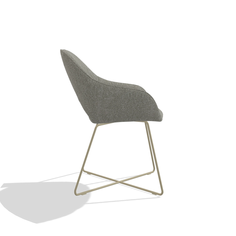 Dining Chair Milan 6516 in Lodge 01 fabric (taupe), champagne legs, side view