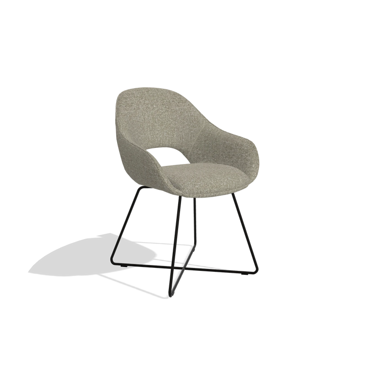 Esszimmerstuhl Milan 6516 in Stoff Lodge 05 (Taupe), Beine in Schwarz, Schrägansicht