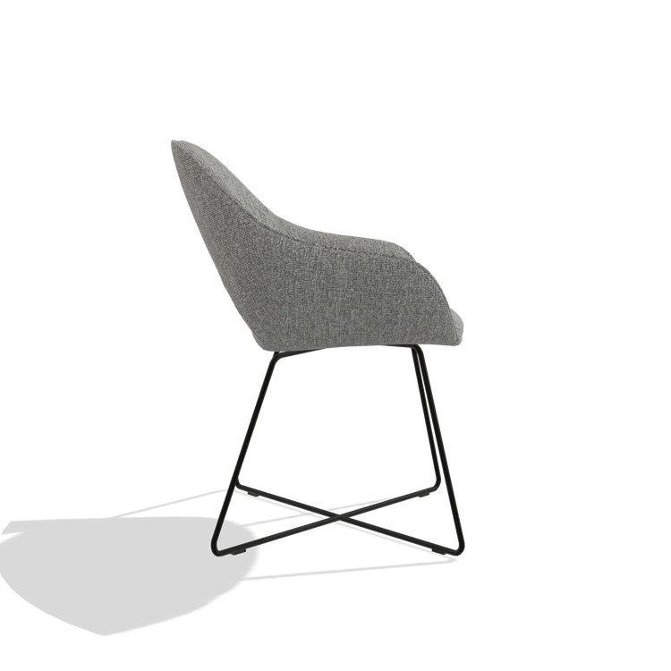 Dining Chair Milan 6516 in Lodge 40 fabric (grey), black legs, side view