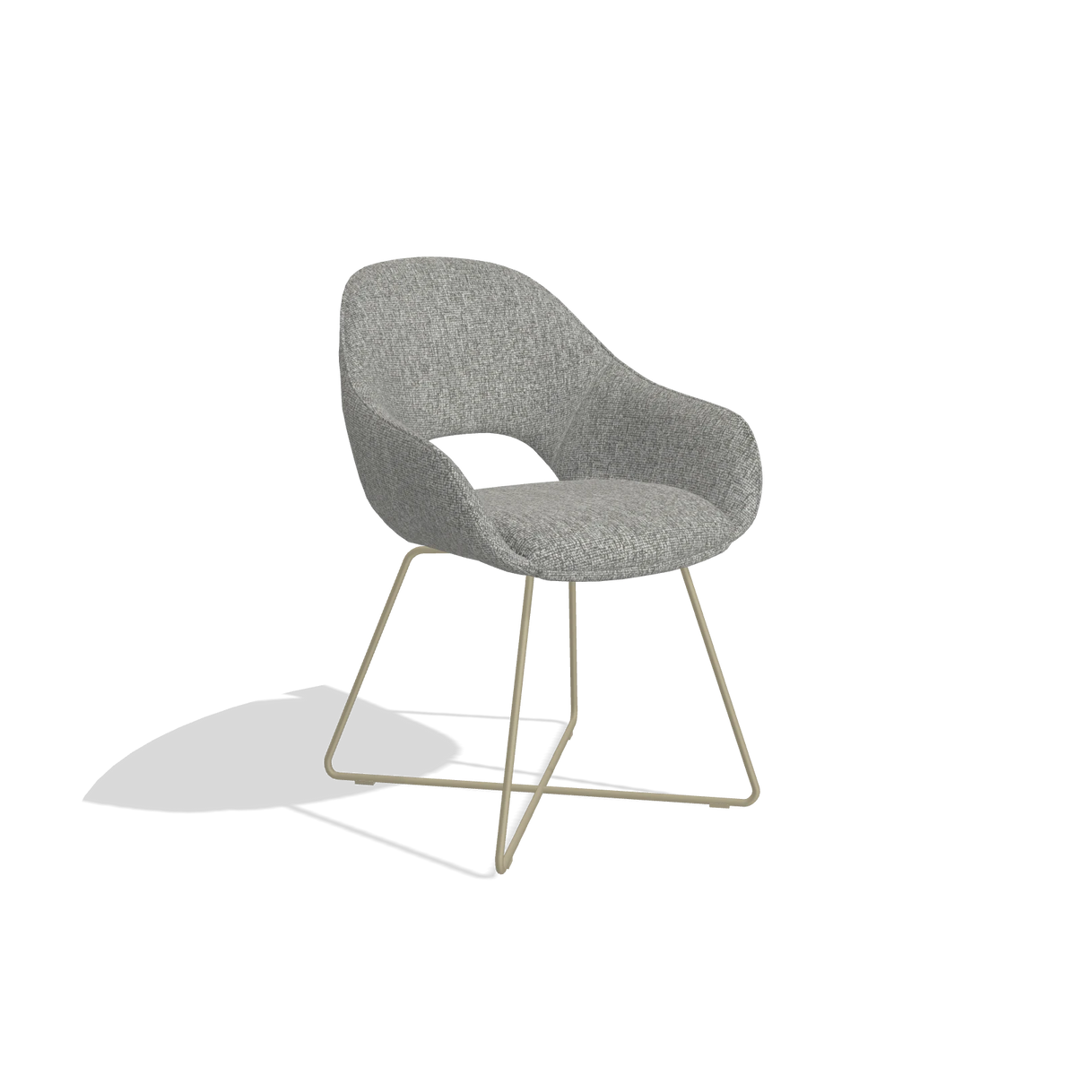 Dining Chair Milan 6516 in Lodge 40 fabric (grey), champagne legs, angled view
