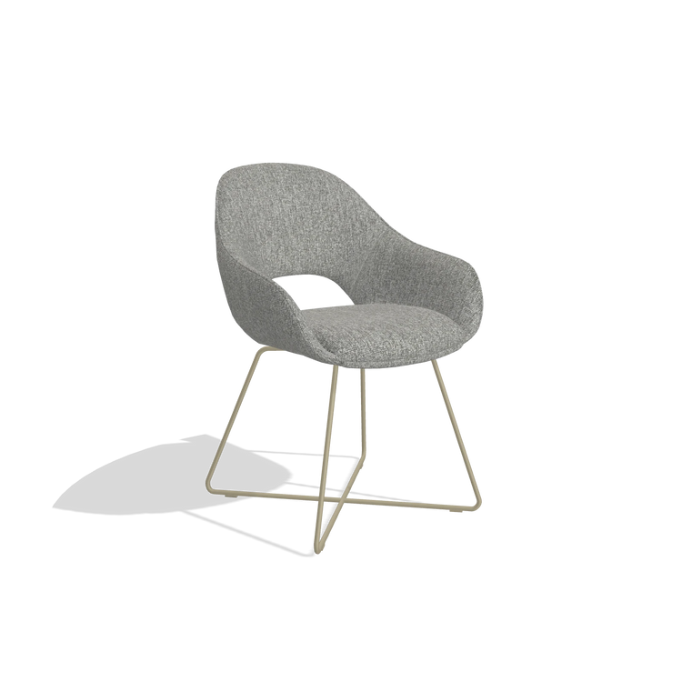Dining Chair Milan 6516 in Lodge 40 fabric (grey), champagne legs, angled view