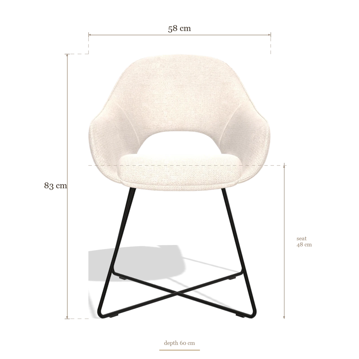 Chaise de salle à manger Milan 6516, dimensions 58 x 60 x 83 cm