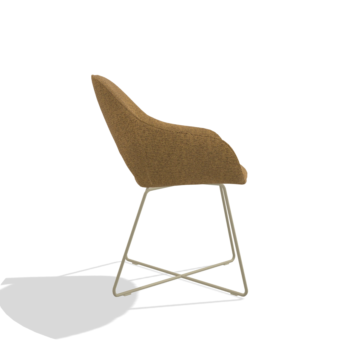 Chaise de salle à manger Milan 6516 en tissu Mito 06 (cognac), pieds en champagne, vue de profil