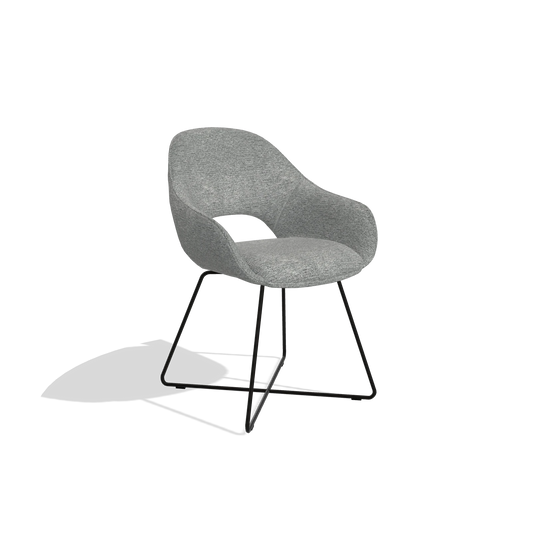 Dining Chair Milan 6516 in Mito 97 fabric (taupe), black legs, angled view