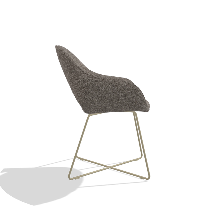 Dining Chair Milan 6516 in Oasis 108 fabric (dark grey), champagne legs, side view