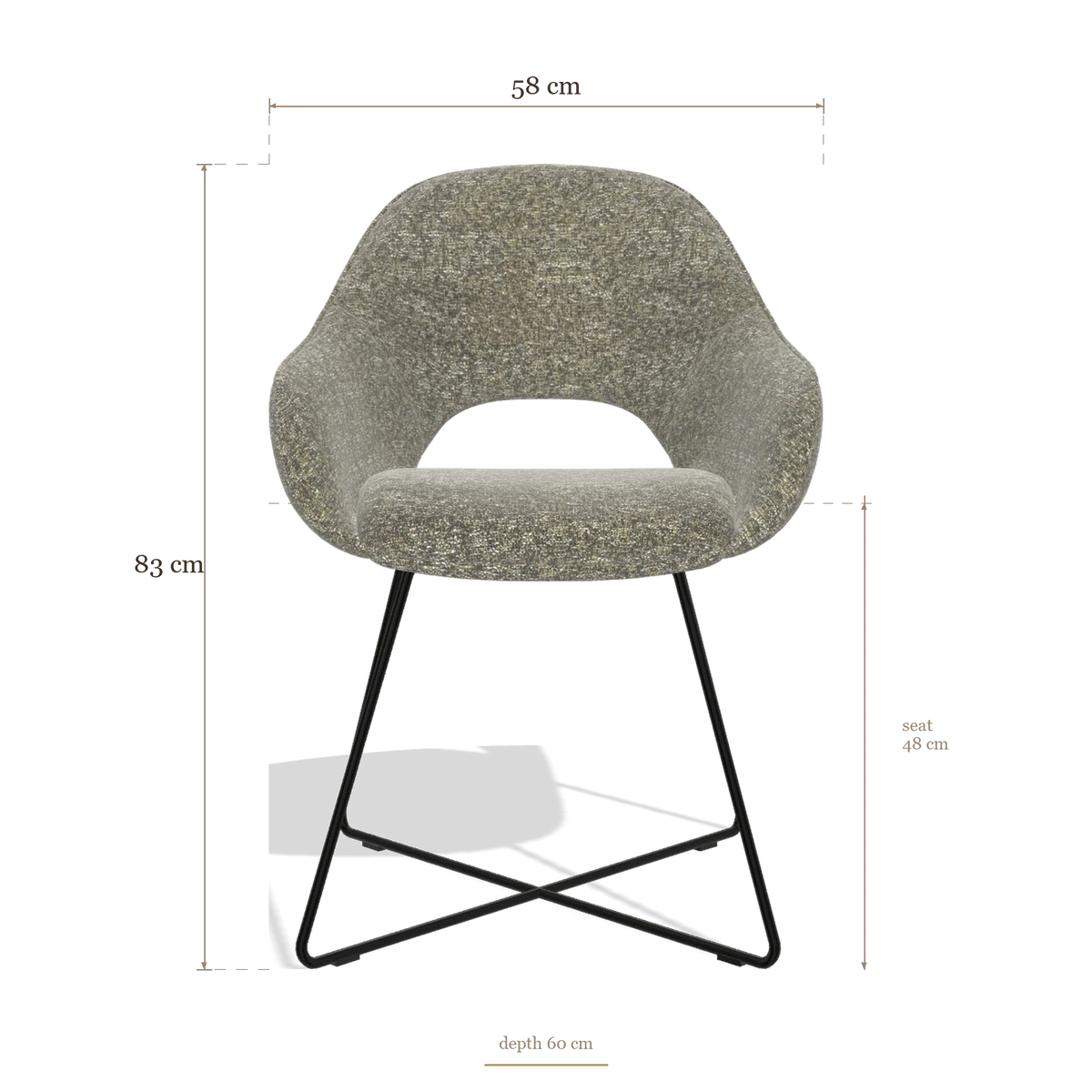 Eetkamerstoel Milan 6516, afmetingen 58 x 60 x 83 cm