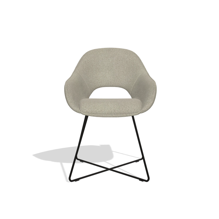 Dining Chair Milan 6516 in Rhythm 05 fabric (greige), black legs, front view