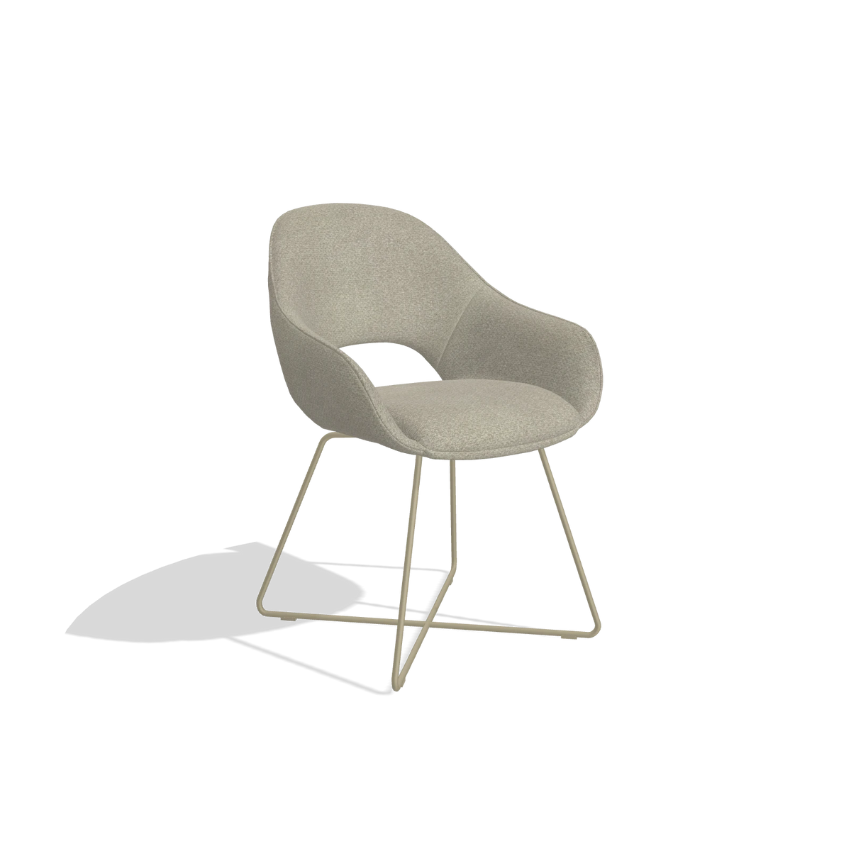Dining Chair Milan 6516 in Rhythm 05 fabric (greige), champagne legs, angled view