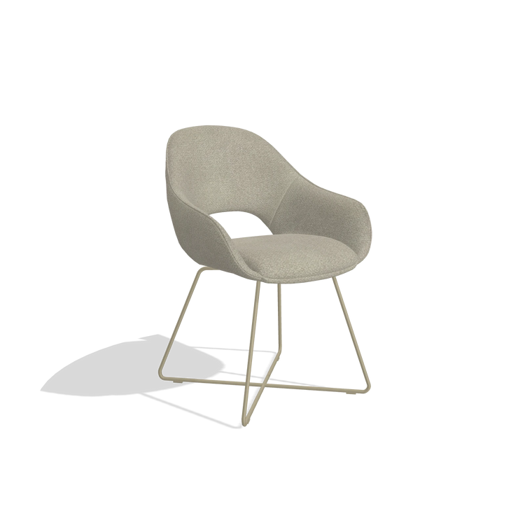 Dining Chair Milan 6516 in Rhythm 05 fabric (greige), champagne legs, angled view
