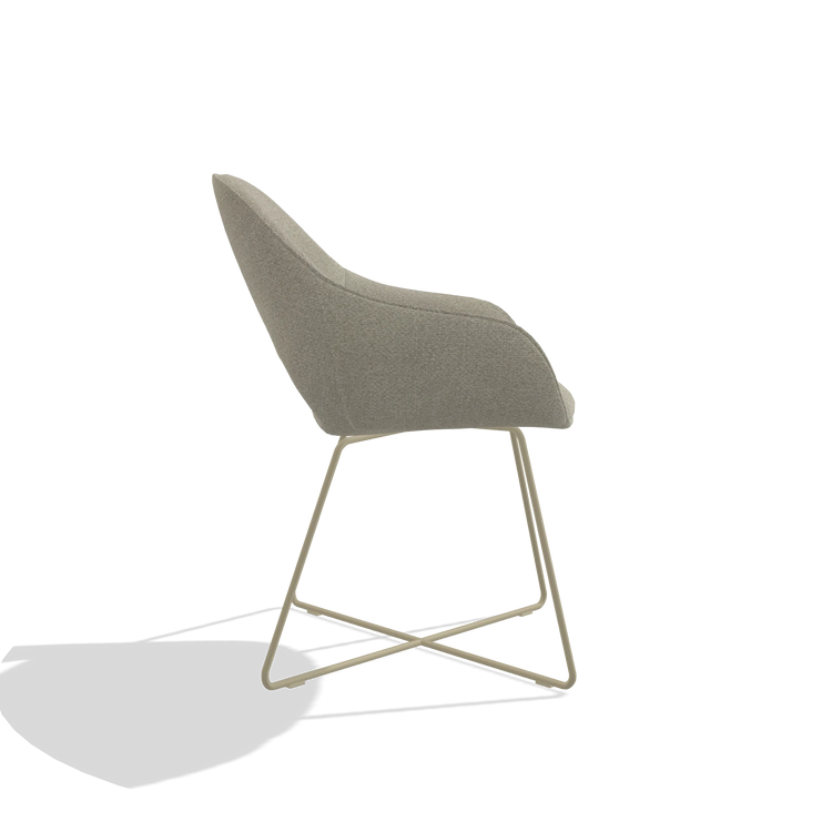 Dining Chair Milan 6516 in Rhythm 05 fabric (greige), champagne legs, side view