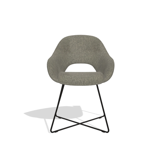 Silla de comedor Milan 6516 en tela San Remo 103 (gris oscuro), patas en negro, vista frontal