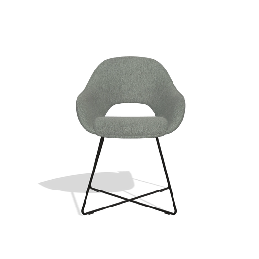 Silla de comedor Milan 6516 en tela San Remo 502 (topo), patas en negro, vista frontal