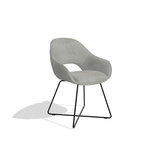 Dining Chair Milan 6516 in San Remo 901 fabric (grey), black legs, angled view