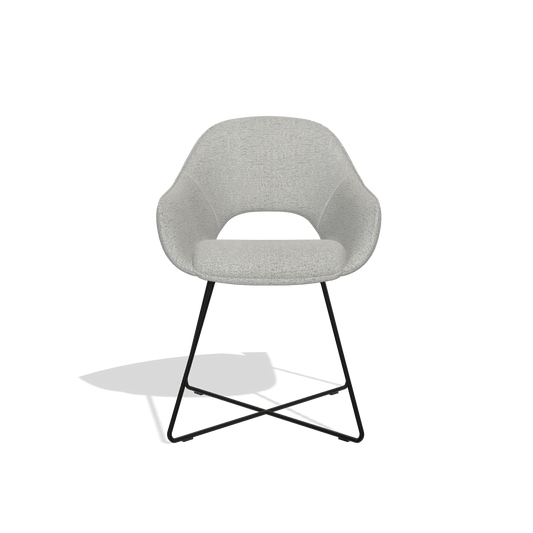 Dining Chair Milan 6516 in Sneak 05 fabric (greige), black legs, front view