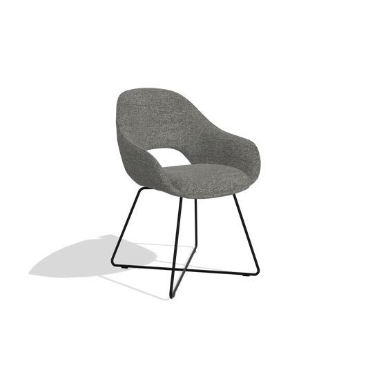 Dining Chair Milan 6516 in Sneak 12 fabric (dark grey), black legs, angled view