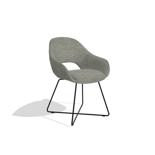 Dining Chair Milan 6516 in Sneak 149 fabric (taupe), black legs, angled view