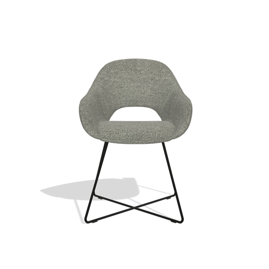 Dining Chair Milan 6516 in Sneak 149 fabric (taupe), black legs, front view