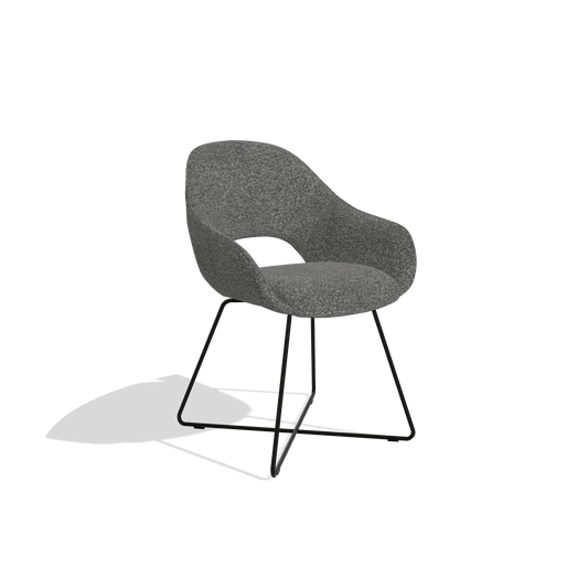 Dining Chair Milan 6516 in Sneak 65 fabric (dark grey), black legs, angled view