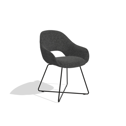 Dining Chair Milan 6516 in Sneak 67 fabric (black), black legs, angled view