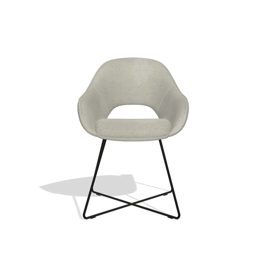 Dining Chair Milan 6516 in Stella 01 fabric (greige), black legs, front view