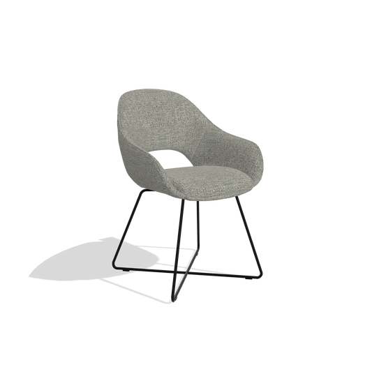 Dining Chair Milan 6516 in Taurus 65 fabric (taupe), black legs, angled view