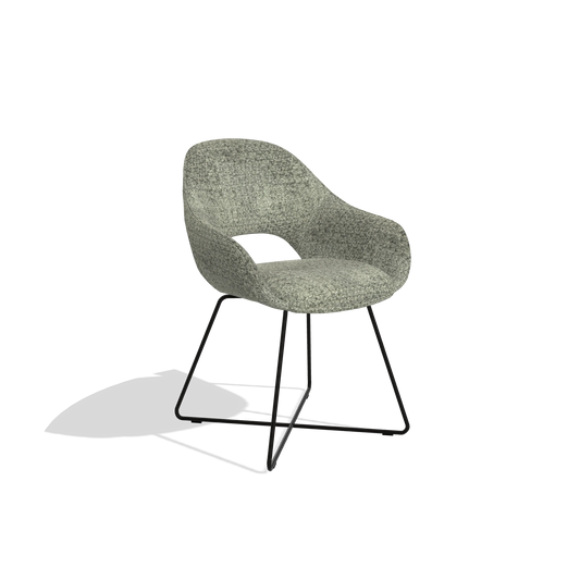 Dining Chair Milan 6516 in Venga 156 fabric (taupe), black legs, angled view