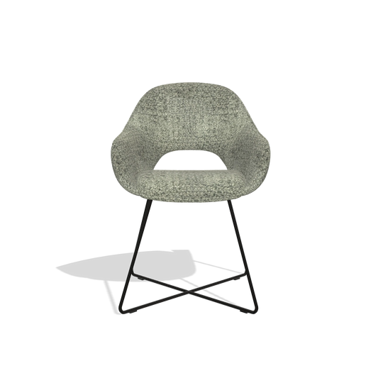Dining Chair Milan 6516 in Venga 156 fabric (taupe), black legs, front view