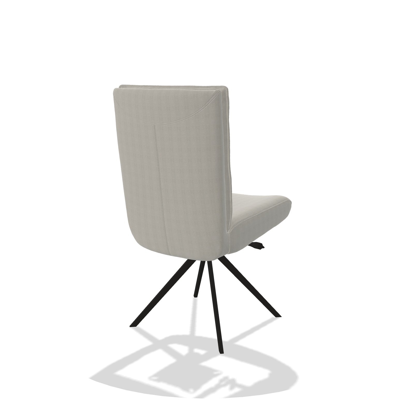 Monroe de Luxe 6606 dining chair with adjustable backrest in Sneak 01 Natural fabric with black swivel base, rear angled view