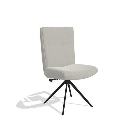 Monroe de Luxe 6606 dining chair with adjustable backrest in Sneak 01 Natural fabric with black swivel base, angled view