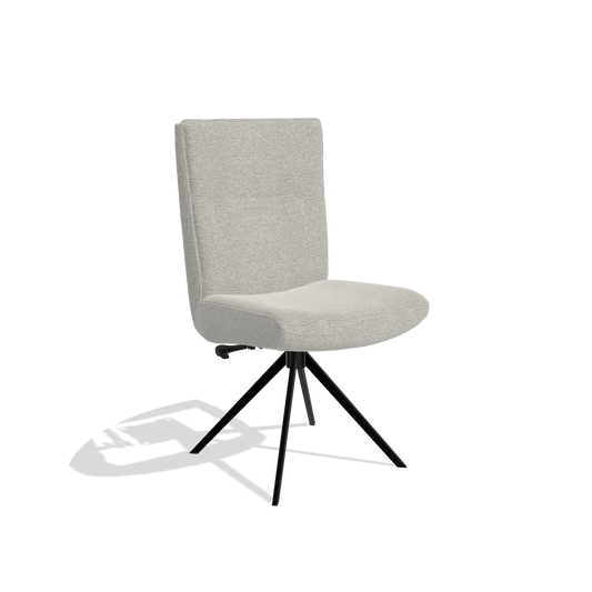 Monroe de Luxe 6606 dining chair with adjustable backrest in Sneak 01 Natural fabric with black swivel base, angled view