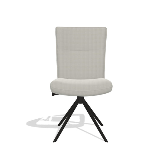 Monroe de Luxe 6606 dining chair with adjustable backrest in Sneak 01 Natural fabric with black swivel base, front view