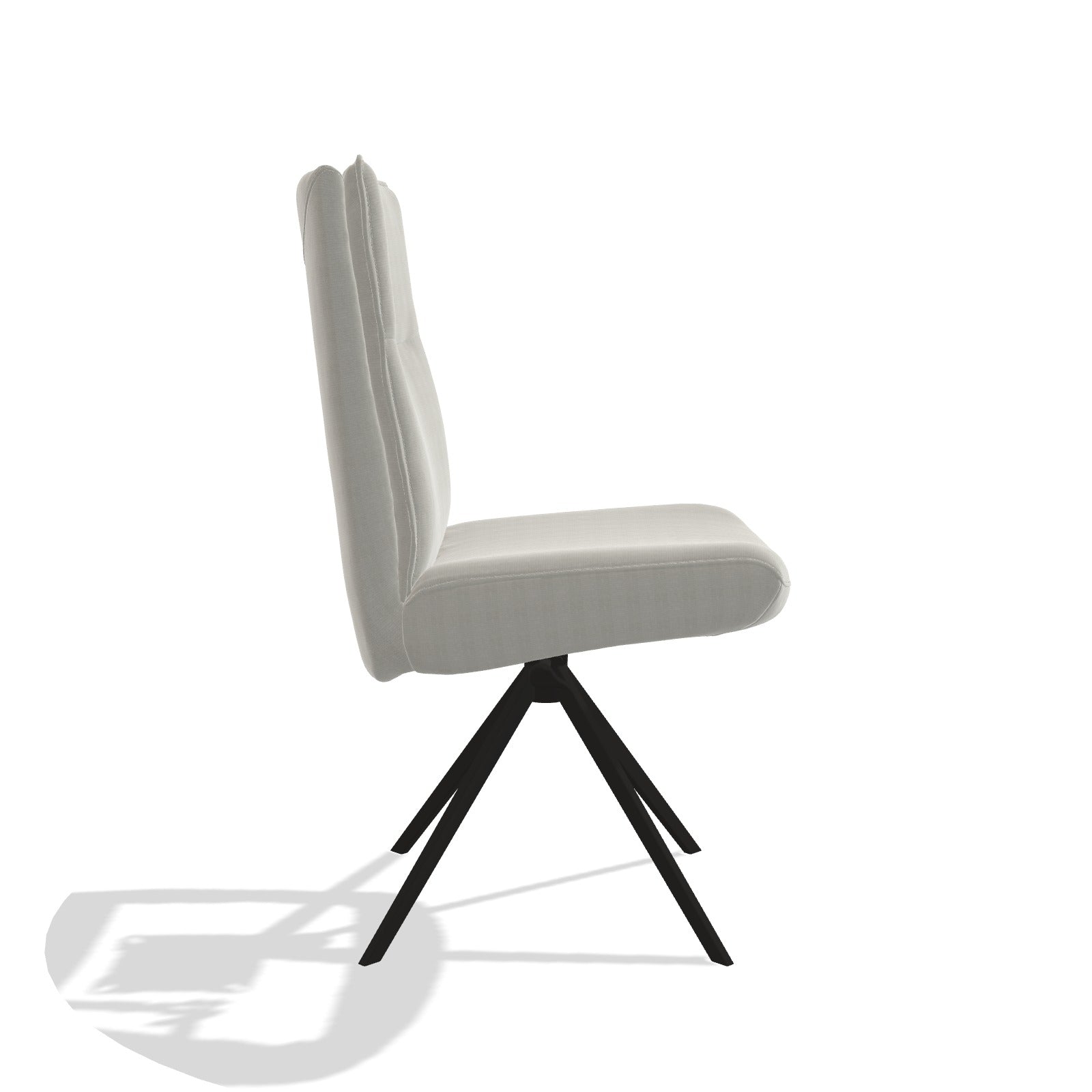Monroe de Luxe 6606 dining chair with adjustable backrest in Sneak 01 Natural fabric with black swivel base, side view