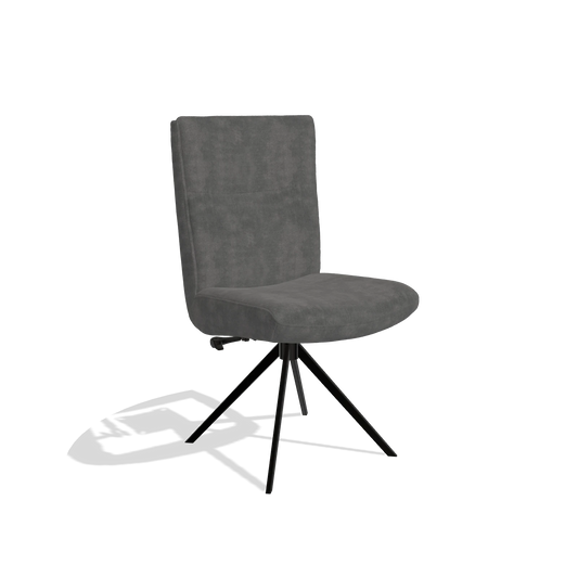 Chaise de salle à manger Monroe De Luxe 6606 en tissu Adore 68 (gris foncé), pied pivotant en noir, vue de trois-quarts