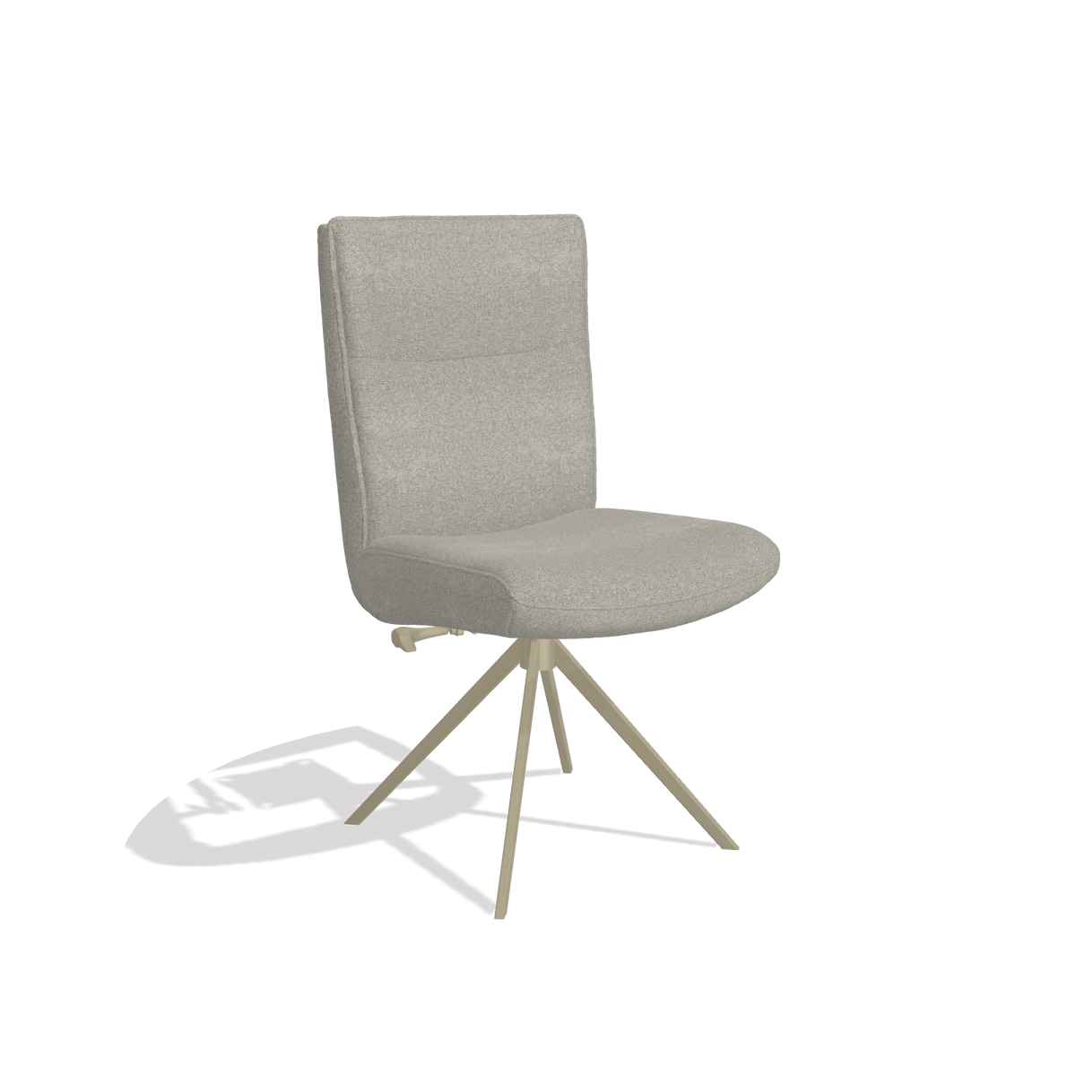 Dining Chair Monroe De Luxe 6606 in Glory 01 fabric (greige), champagne swivel base, angled view