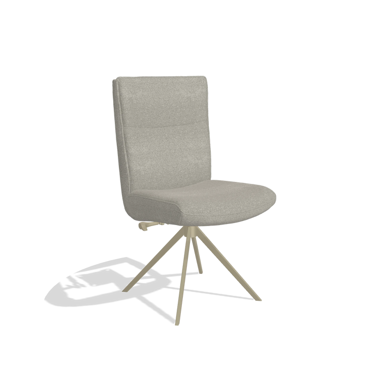 Dining Chair Monroe De Luxe 6606 in Glory 01 fabric (greige), champagne swivel base, angled view
