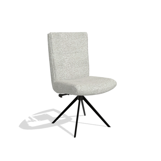 Silla de comedor Monroe De Luxe 6606 en tela Horta 186 (gris claro), base giratoria en negro, vista en ángulo