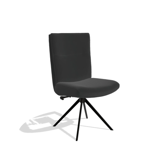 Dining Chair Monroe De Luxe 6606 in Leather A804 (black), black swivel base, angled view