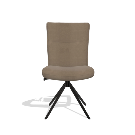 Dining Chair Monroe De Luxe 6606 in Leather B402 (taupe), black swivel base, front view
