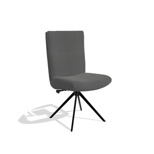Chaise de salle à manger Monroe De Luxe 6606 en Cuir B502 (gris foncé), pied pivotant en noir, vue de trois-quarts