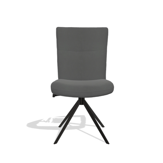 Chaise de salle à manger Monroe De Luxe 6606 en Cuir B502 (gris foncé), pied pivotant en noir, vue de face