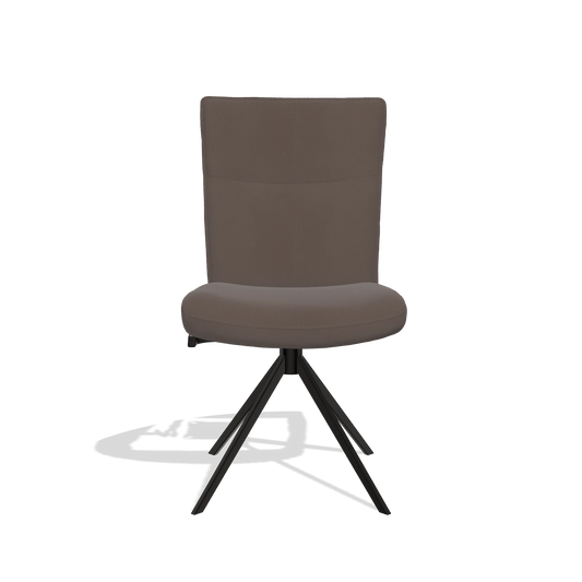 Chaise de salle à manger Monroe De Luxe 6606 en Cuir B535 (marron), pied pivotant en noir, vue de face