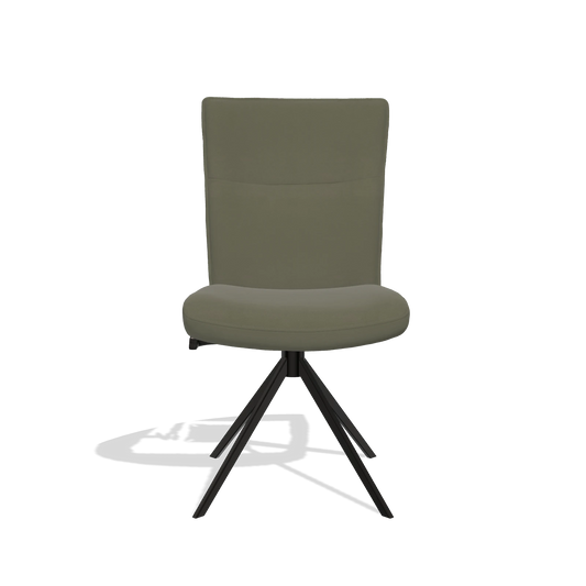 Dining Chair Monroe De Luxe 6606 in Leather B572 (olive), black swivel base, front view