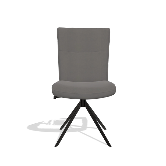 Chaise de salle à manger Monroe De Luxe 6606 en Cuir B584 (gris foncé), pied pivotant en noir, vue de face
