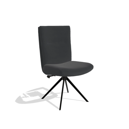 Chaise de salle à manger Monroe De Luxe 6606 en Cuir B900 (noir), pied pivotant en noir, vue de trois-quarts