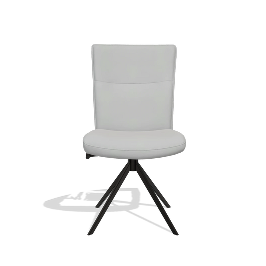 Chaise de salle à manger Monroe De Luxe 6606 en Cuir B904 (gris clair), pied pivotant en noir, vue de face