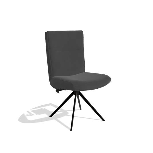 Chaise de salle à manger Monroe De Luxe 6606 en Cuir B905 (anthracite), pied pivotant en noir, vue de trois-quarts