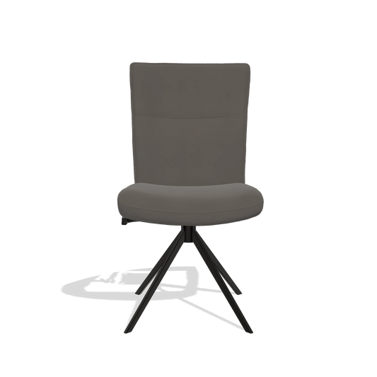 Chaise de salle à manger Monroe De Luxe 6606 en Cuir B918 (gris foncé), pied pivotant en noir, vue de face